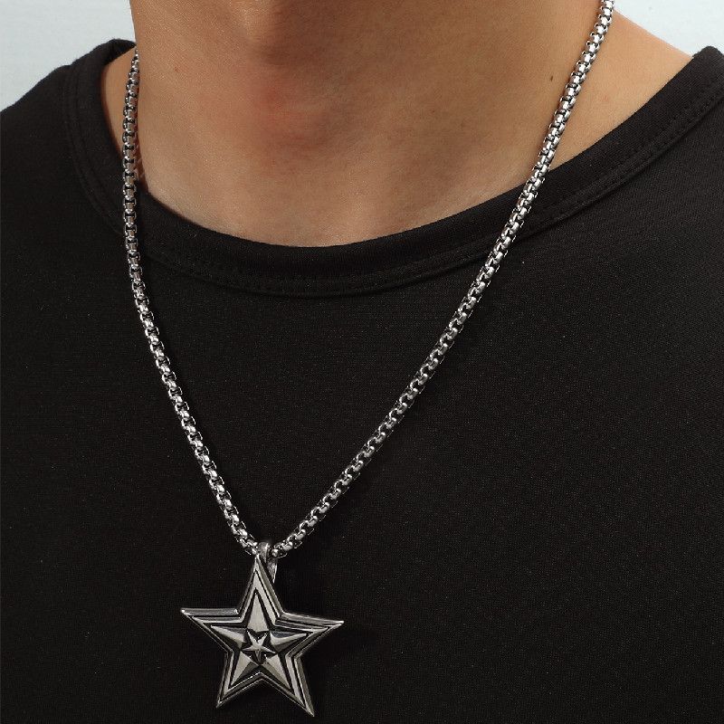 European And American Fashion Brand Personality Fashion Accessories Pendant Titanium Steel Punk Style Five-pointed Star Pendant Necklace