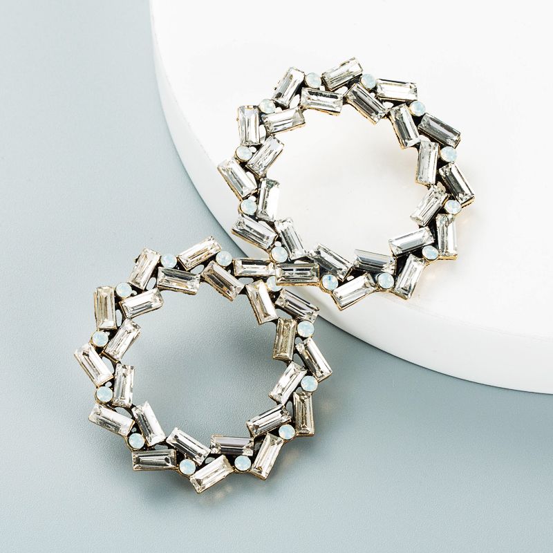 Simple Hollow Geometric Round Alloy Diamond Earrings Wholesale Nihaojewelry