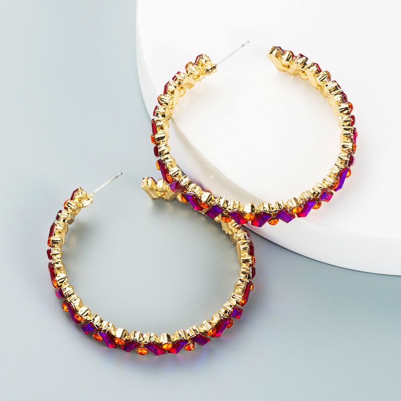 Fashion C-shaped Colored Rhinestone Big Earrings Wholesale Nihaojewelry