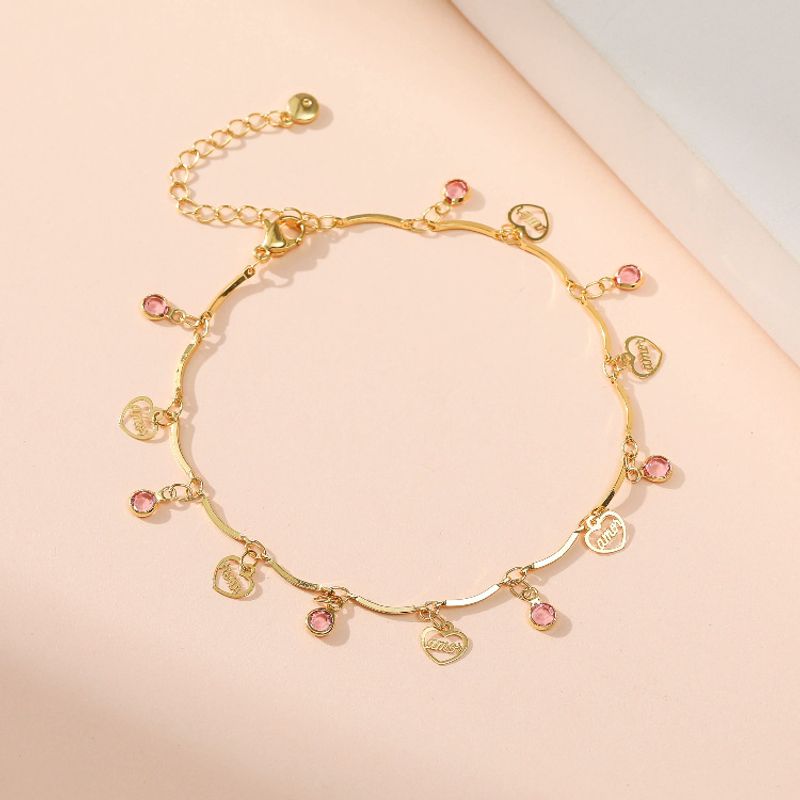 Copper Heart Shape Letter Pendant Adjustable Anklet Wholesale Jewelry Nihaojewelry