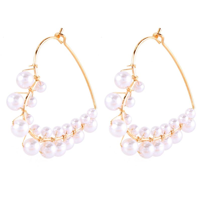Ins Style Dame Mode Coeur Alliage Incrusté Perles Artificielles Pierres Précieuses Femmes Boucles D'oreilles