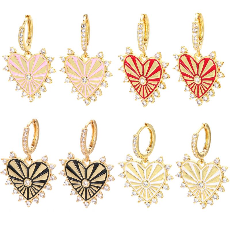 Korean Heart-shaped Stripes Color Matching Copper Earrings Wholesale Nihaojewelry