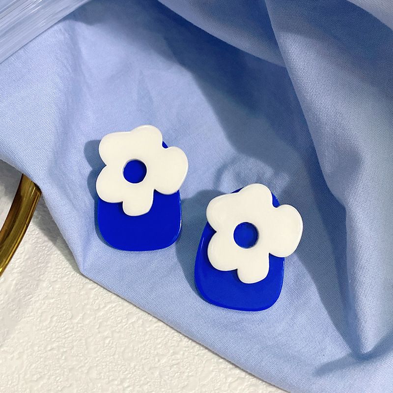 Blue White Small Flower Stud Earrings Wholesale Nihaojewelry