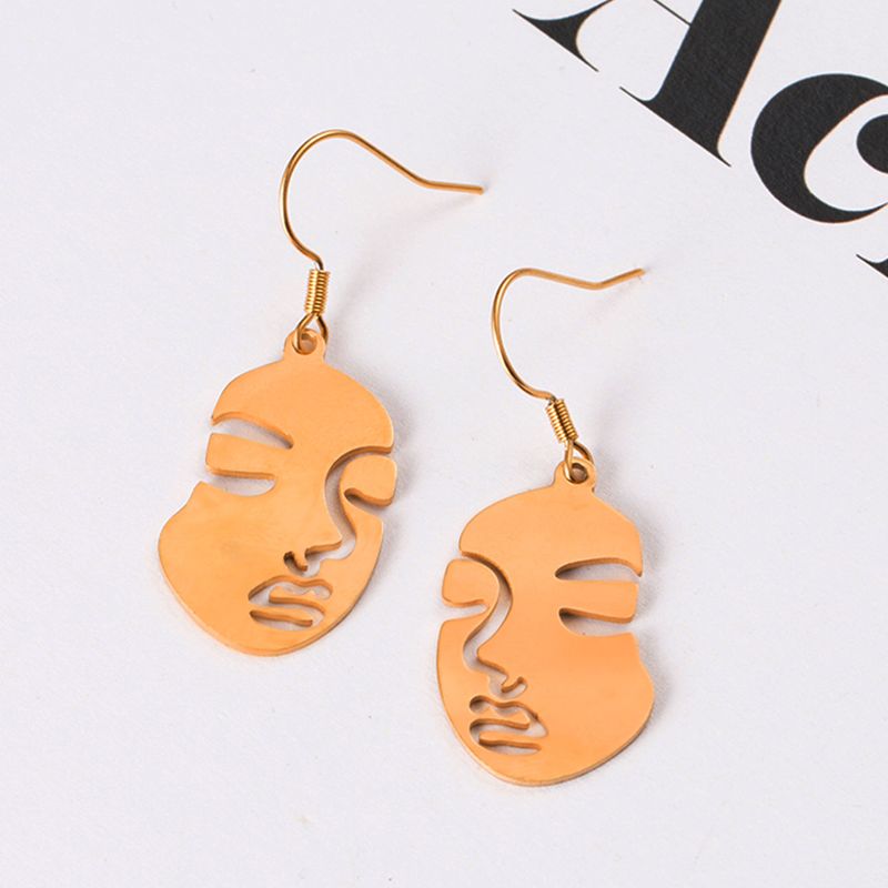 Simple Three-dimensional Hollow Abstract Face Stainless Steel Earrings Wholesale Nihaojewelry