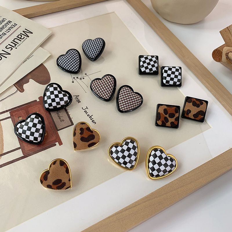 Heart-shaped Square Checkerboard Stud Earrings Wholesale Nihaojewelry
