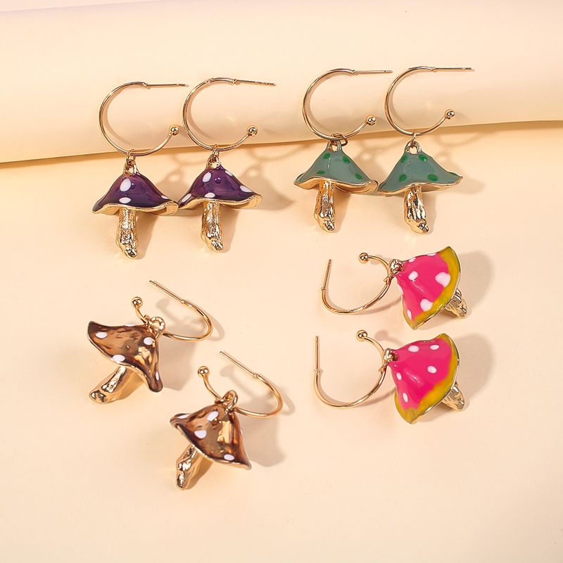 Creative Dot Oil Small Mushroom Alloy Earrings Wholesale Nihaojewelry