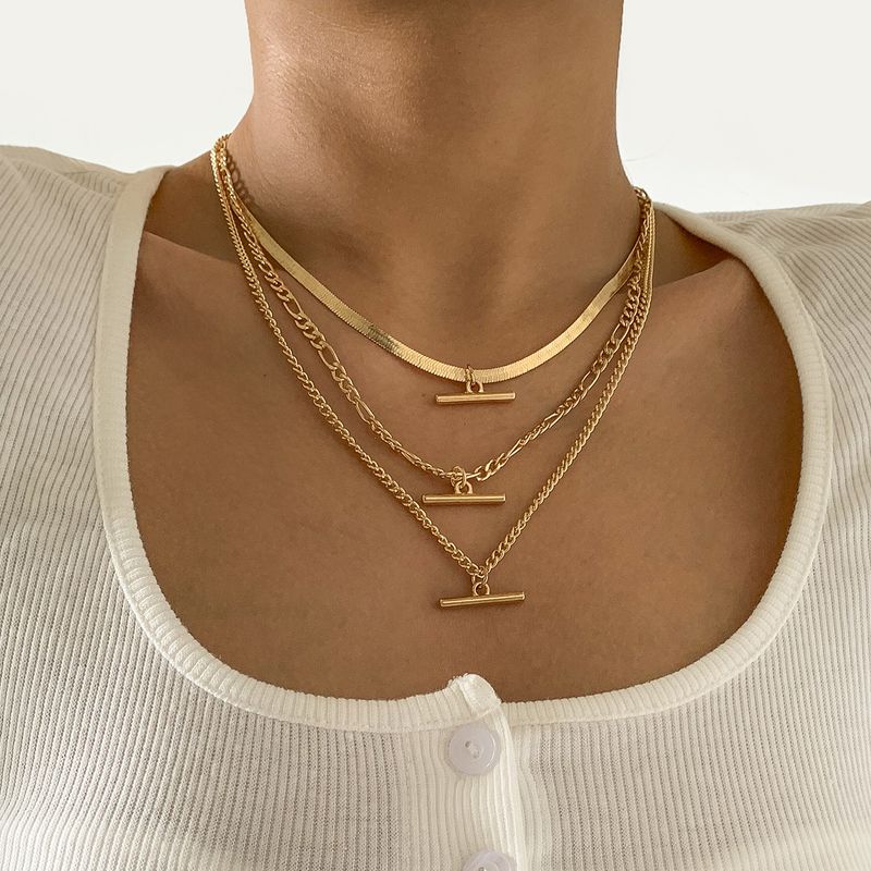 Simple Copper Chain T-shaped Pendent Multi-layer Metal Necklace Wholesale Nihaojewelry