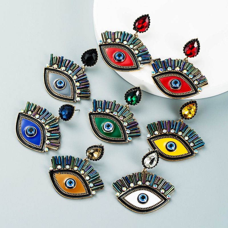 Retro Clashing Color Devil's Eye Drop Earrings Wholesale Nihaojewelry