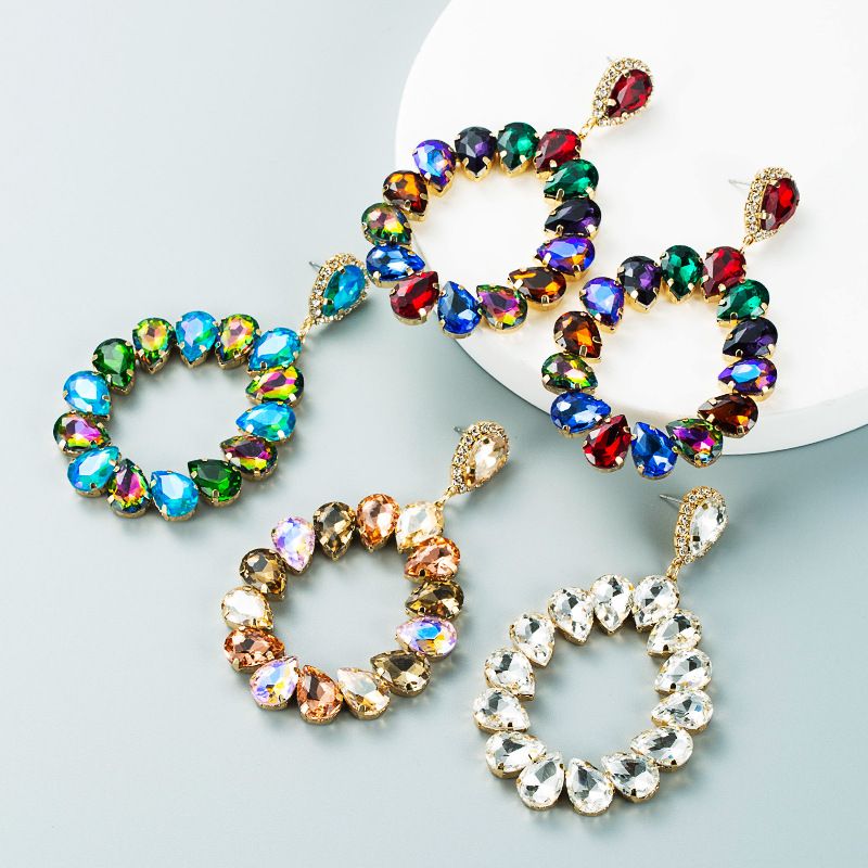 Fashion Alloy Diamond Colored Glass Diamond Drop-shaped Earrings Wholesale Nihaojewelry