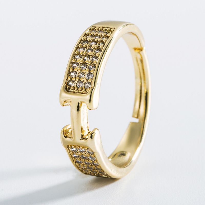 18k Koreanische Einfache Eingelegte Farbe Zirkonkupfer Geometrischer Ring Großhandel Nihaojewelry