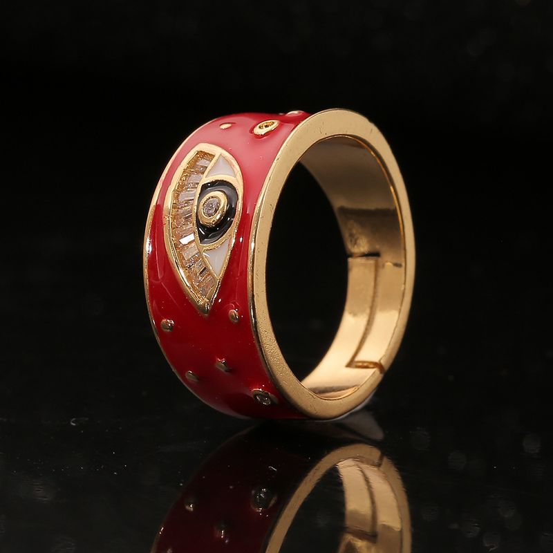 Simple Retro Color Oil Drop Devil Eye Inlaid Zircon Copper Ring Wholesale Nihaojewelry