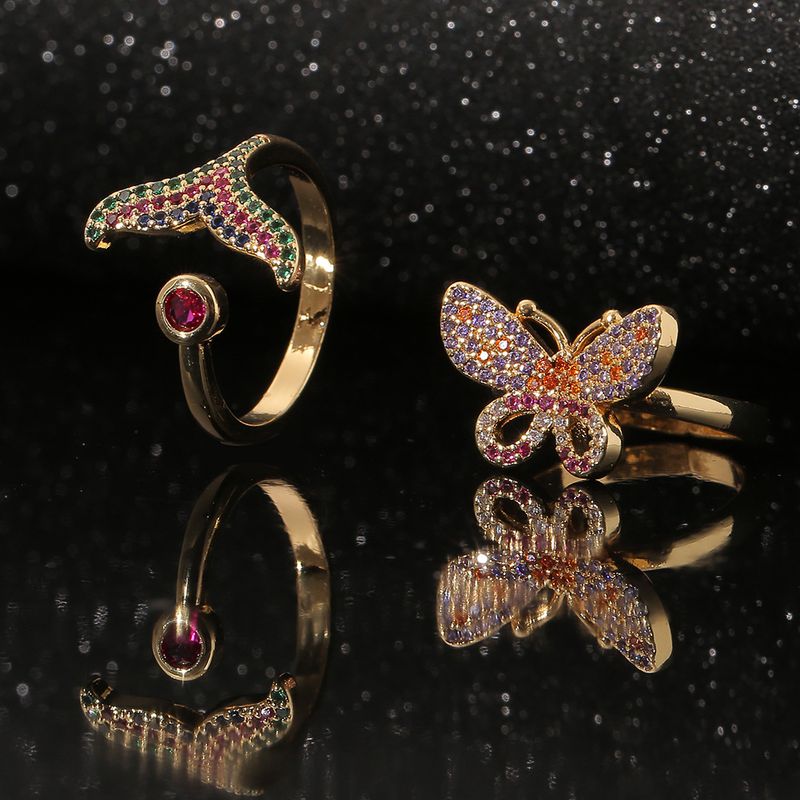 Moda Mariposa Sirena Cobre Micro-incrustaciones Anillo De Circón Venta Al Por Mayor Nihaojewelry