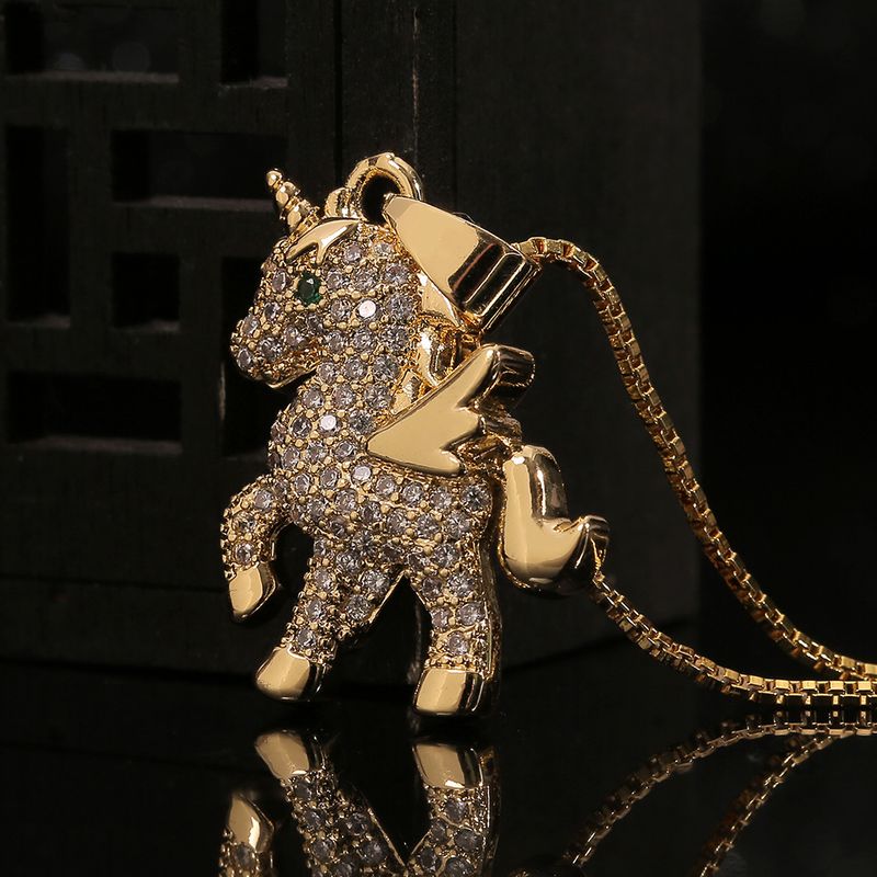 New Pony Pendant Micro-inlaid Zircon Copper Necklace Wholesale Nihaojewelry