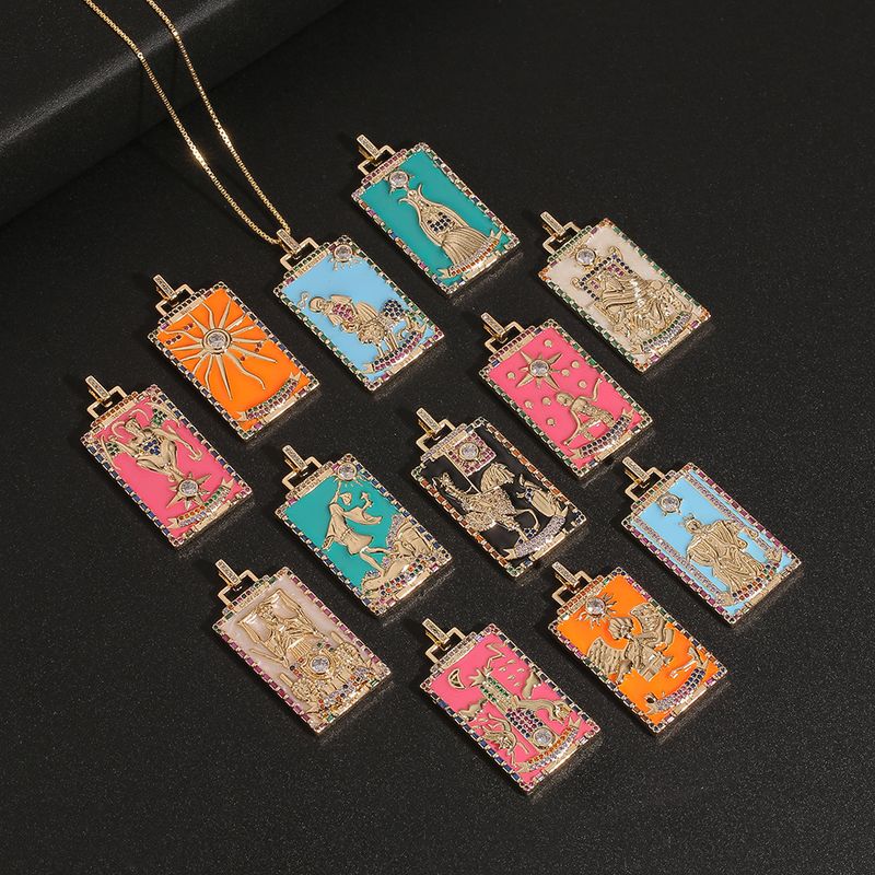 Fashion New Oil Drop Tarot Pendant Copper Zircon Necklace Wholesale Nihaojewelry