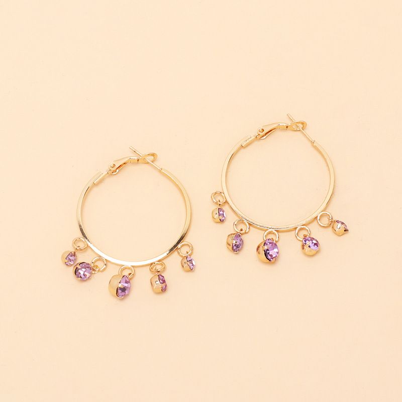 Retro C-shaped Purple Rhinestone Big Circle Earrings Wholesale Nihaojewelry