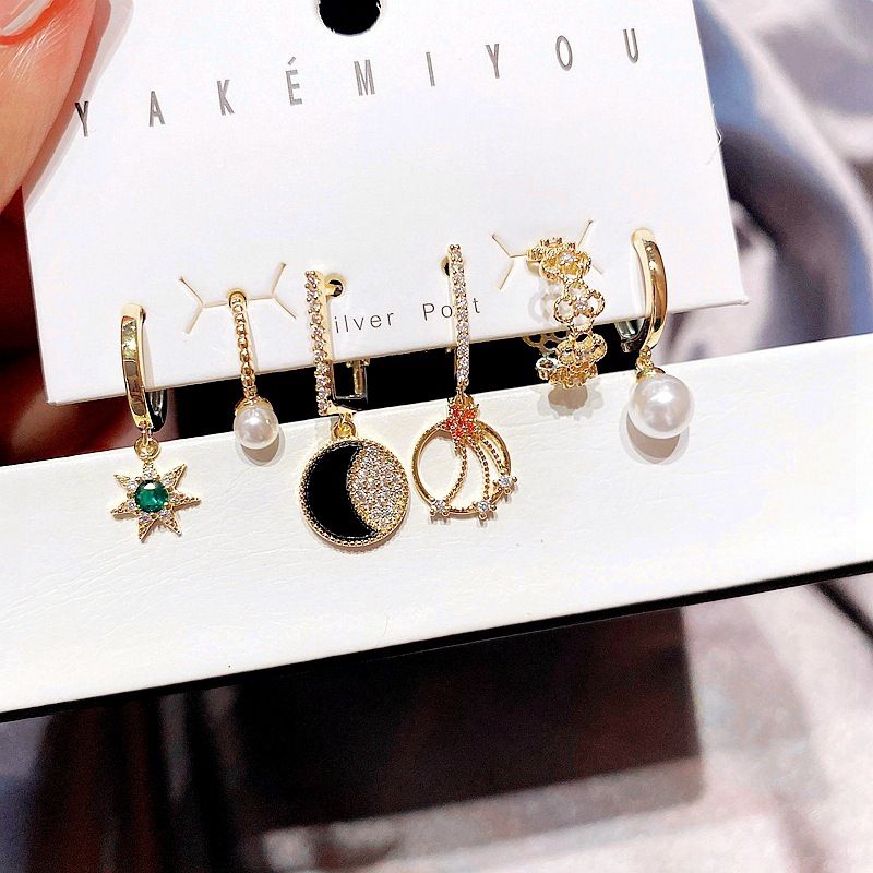 Mode Eingelegte Zirkon Perlen Stern Geometrische Ohrringe Set Großhandel Schmuck Nihaojewelry