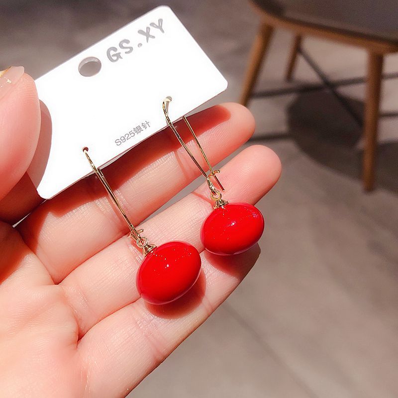 Korean Red Ball Pendant Copper Earrings Wholesale Nihaojewelry