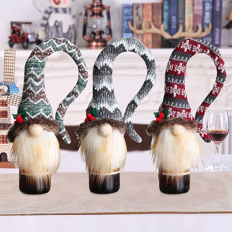 Hong Kong Love Home Knitting Red Wine Bottle Santa Claus Wine Sleeve Holiday Dress Up Christmas Faceless Doll Bottle Cover