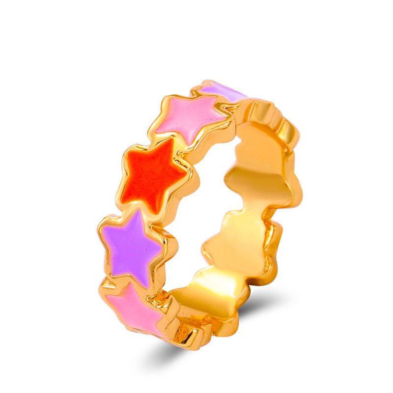 Fashion New Five-pointed Star Colored Dripping Oil Ring Wholesale Nihaojewelry