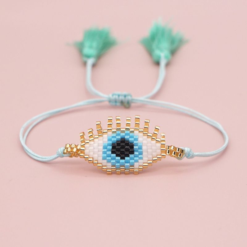 2021 Einfache Mode Miyuki Reis Perlen Hand Gewebte Türkische Blaue Augen Ethnischen Stil Paar Armband Frauen