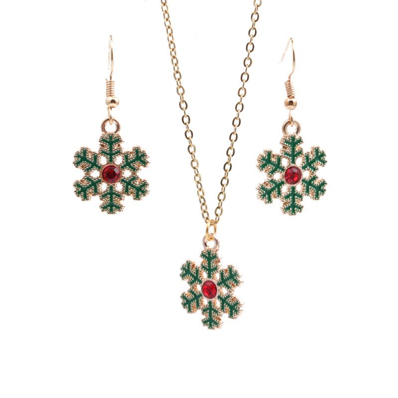 Christmas Color Snowflake Pendant Necklace Earring 2 Piece Set Wholesale Jewelry Nihaojewelry