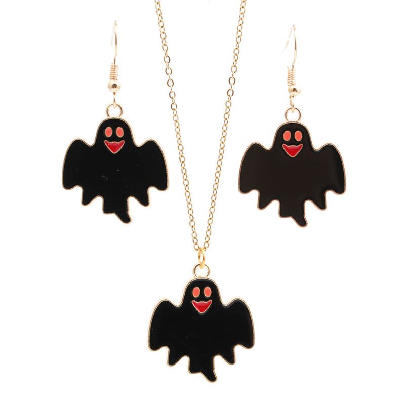 Cross-border  Jewelry Halloween Alloy Dripping Oil Diy Ornament Ghost Festival Bat Ghost House Earrings Necklace