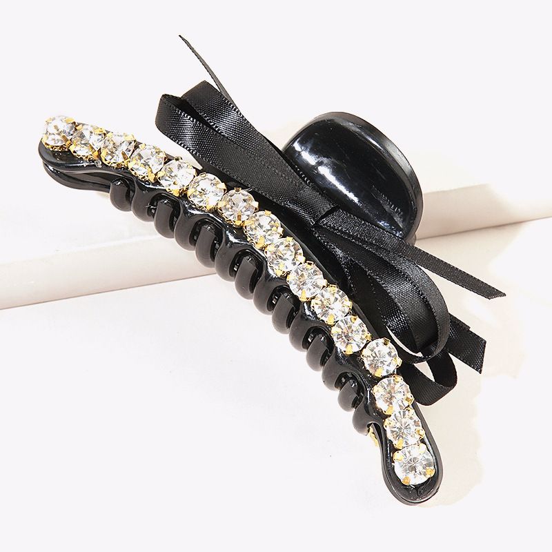 Sparkling Rhinestones Classic Bow Large Grip Black Pure Desire Fengshui Diamond Headdress Japanese And Korean Hairpins Hair Claw
