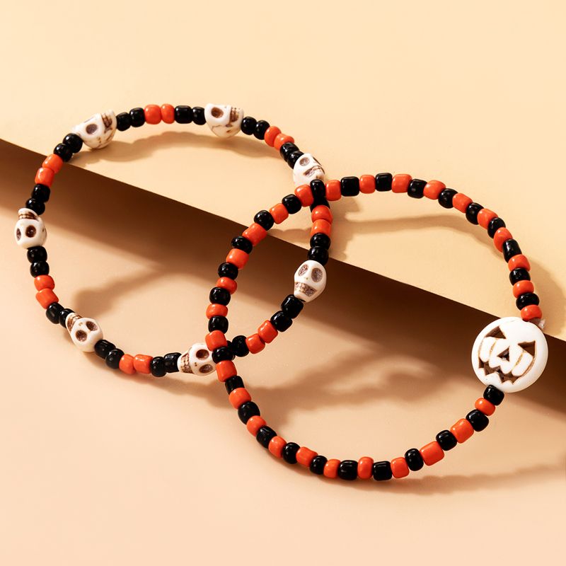 Pulsera De 2 Piezas De Cuentas De Arroz De Calabaza De Halloween Al Por Mayor Nihaojewelry