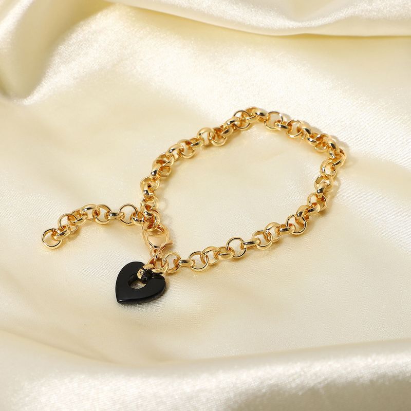 Simple Gold Chain Black Heart Bracelet Wholesale Nihaojewelry
