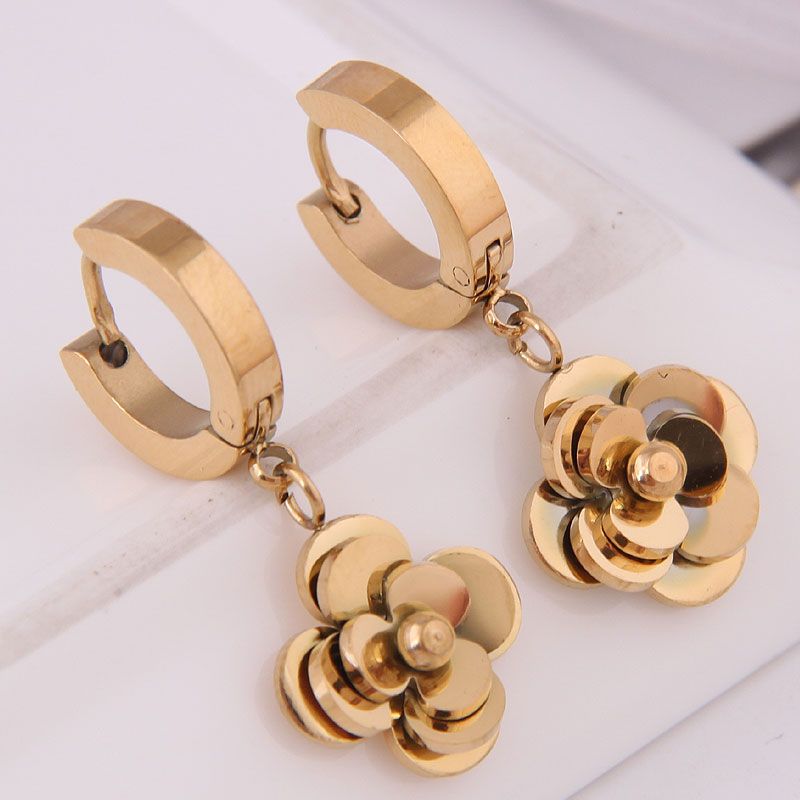 Fashion Titanium Steel Rose Flower Earrings Wholesale Nihaojewelry