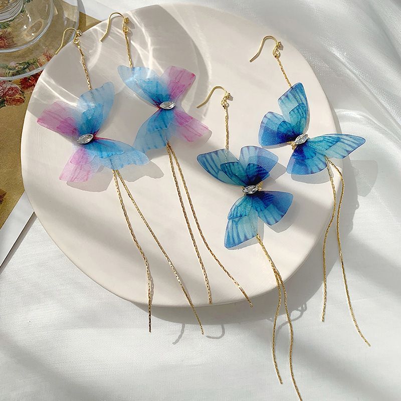 Fashion Butterfly Tassel Tulle Long Ear Hooks Wholesale Nihaojewelry
