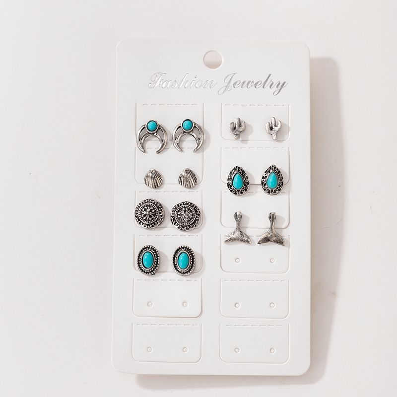 Ethnic Style Geometric Diamond Turquoise Stud Earrings Set Wholesale Nihaojewelry