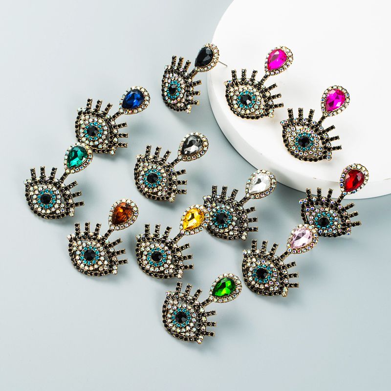 Retro Diamond-studded Devil's Eye Earrings Wholesale Nihaojewelry