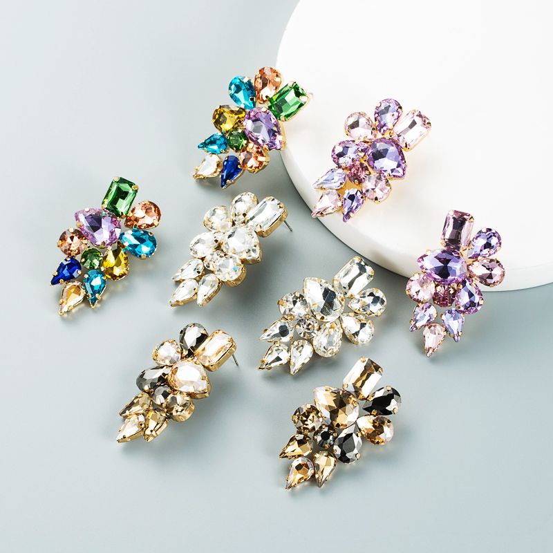 Fashion Drop-shaped Colored Glass Diamond Earrings Wholesale Nihaojewelry