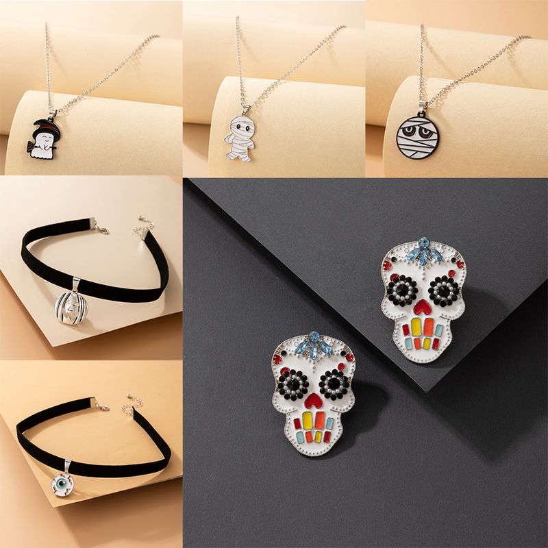 Halloween Cute Cartoon Pumpkin Skull Pendent Necklace Earrings Wholesale Nihaojewelry