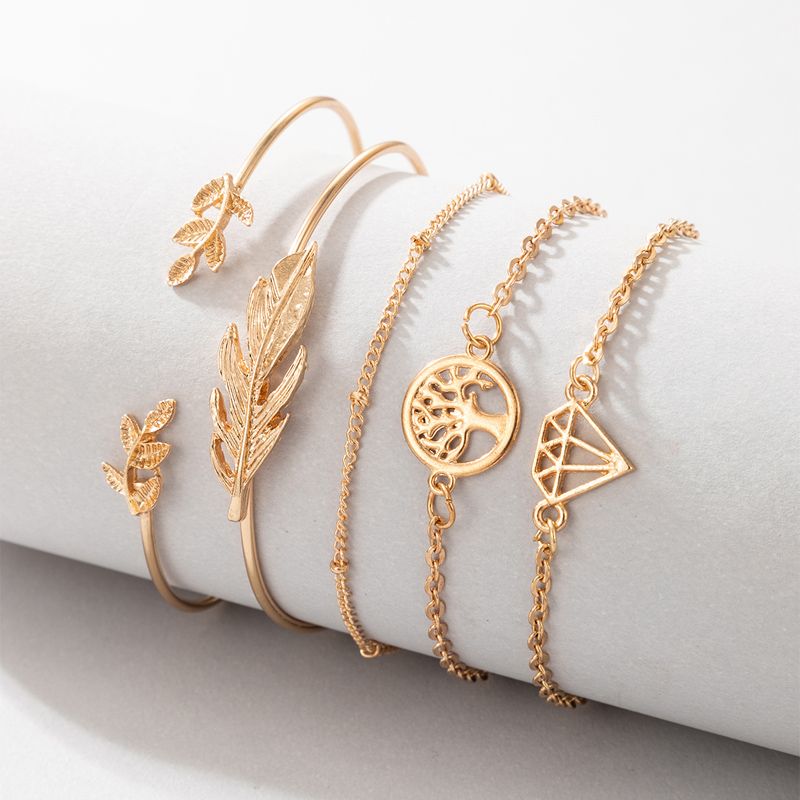 Korean Creative Leaf Geometric Carved Bracelet Set Wholesale Nihaojewelry