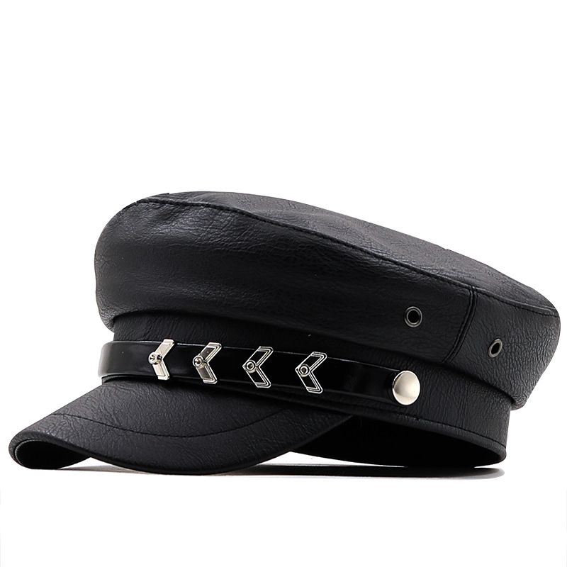 Retro Fashion Solid Color Pu Leather Octagonal Hat Wholesale Nihaojewelry