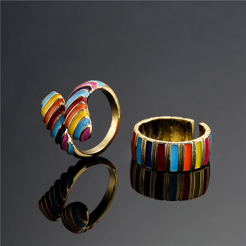 Fashion Candy Color Oil Dripping Geometric Opening Copper Ring Wholesale Nihaojewelry