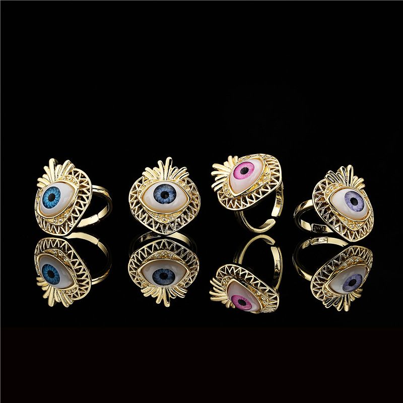 Aogu Cross-border Supply Copper Plating 18k Gold Fashion Personalized Fruit Shape Ring Devil's Eye Open Ring