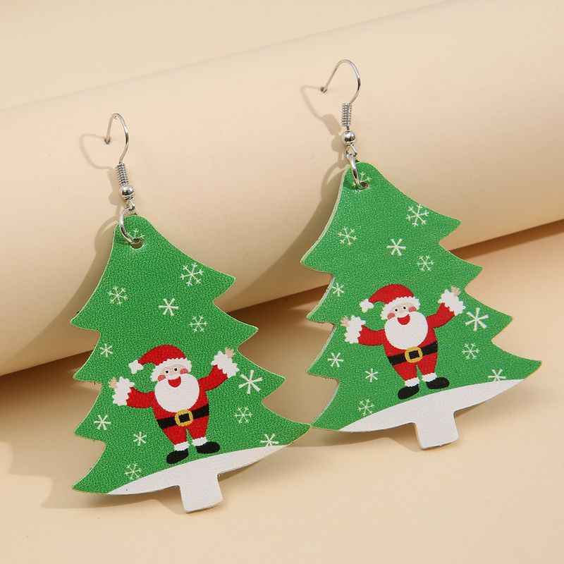 Santa Christmas Tree Leopard Double-sided Printed Leather Earrings Wholesale Nihaojewelry