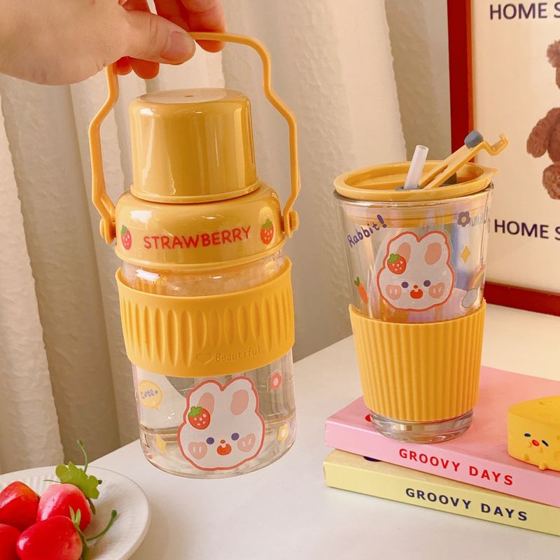Cute Water Straw Glass Heat-resistant Creative Boy Portable Cup