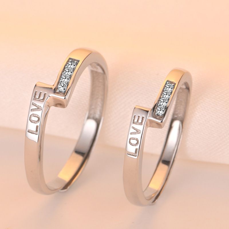 Fashion S925 Silver Ring Zircon Opening Adjustable Simple Ring