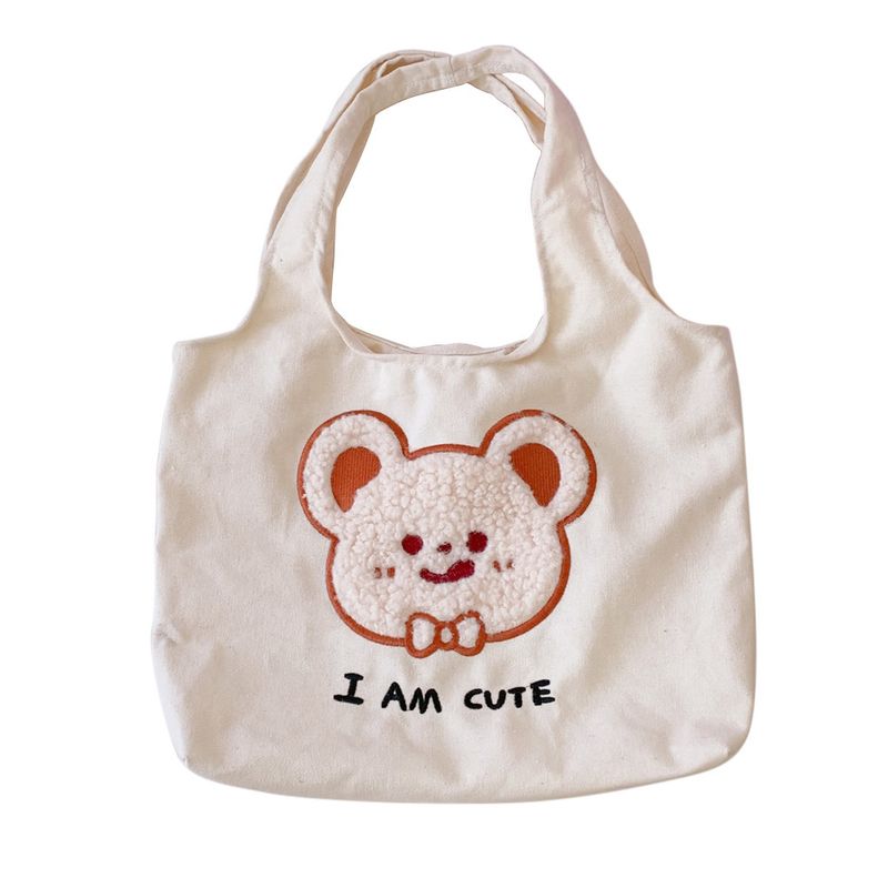 Canvas Bag Hand-carrying Large-capacity Shopping Bag Plush Embroidery Casual Cute Bag