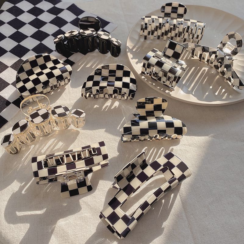 Black White Checkerboard Hair Accessories Gripping Clip Female Shark Clip