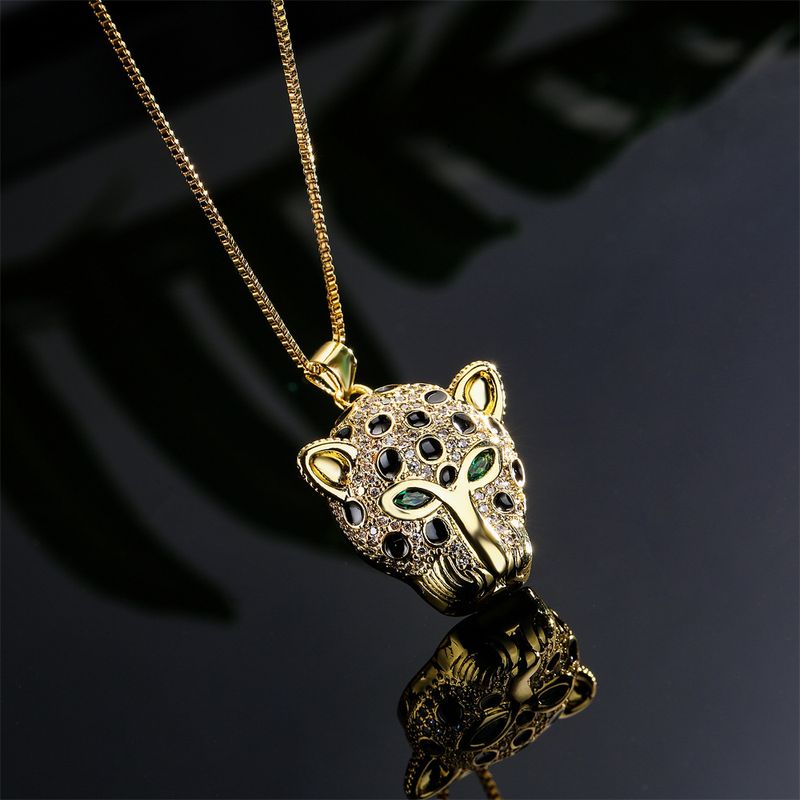 Fashion Geometric Leopard Head Pendant Copper Necklace Wholesale