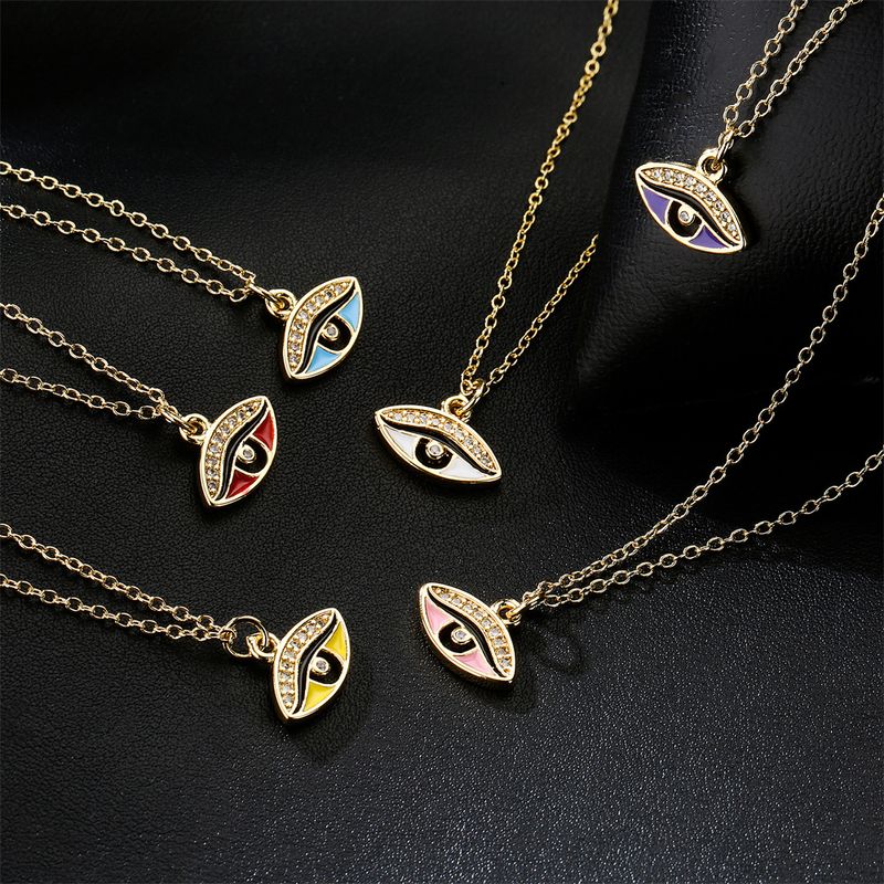 Fashion Geometric Oil Drop Eye Pendant Copper Zircon Necklace
