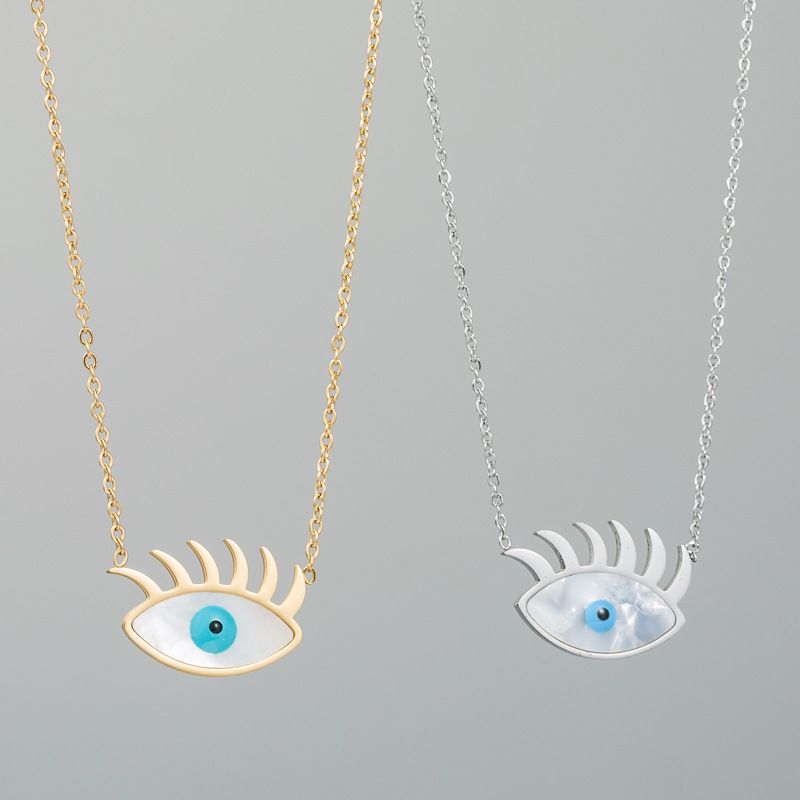 Fashion New Blue Eye Pendant Titanium Steel Collarbone Chain Necklace Accessories