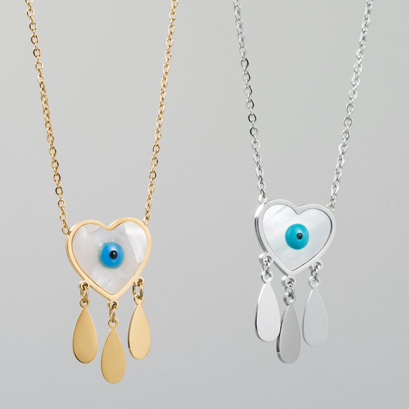 Fashion Contrast Color Heart-shaped Devil's Eye Design Titanium Steel Necklace