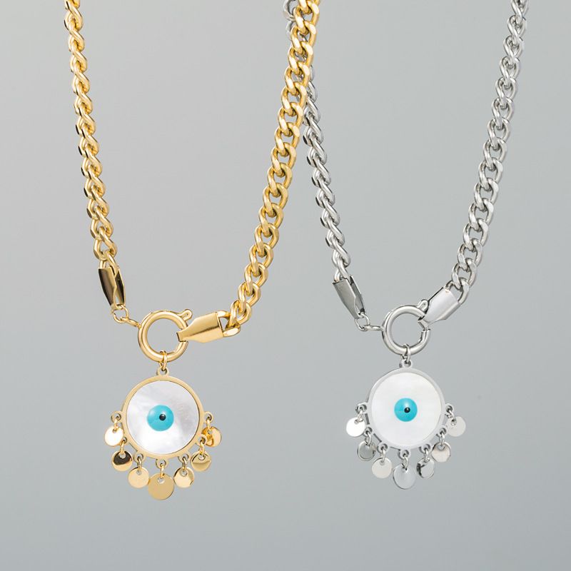 Fashion Circle Niche Design Devil's Eye Shell Titanium Steel Necklace