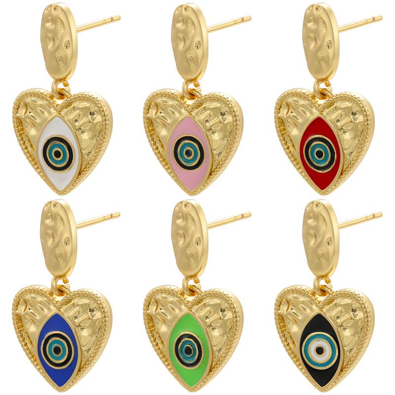 Color Drop Eye Earrings Heart-shaped Pendant 18k Gold-plated Copper Jewelry